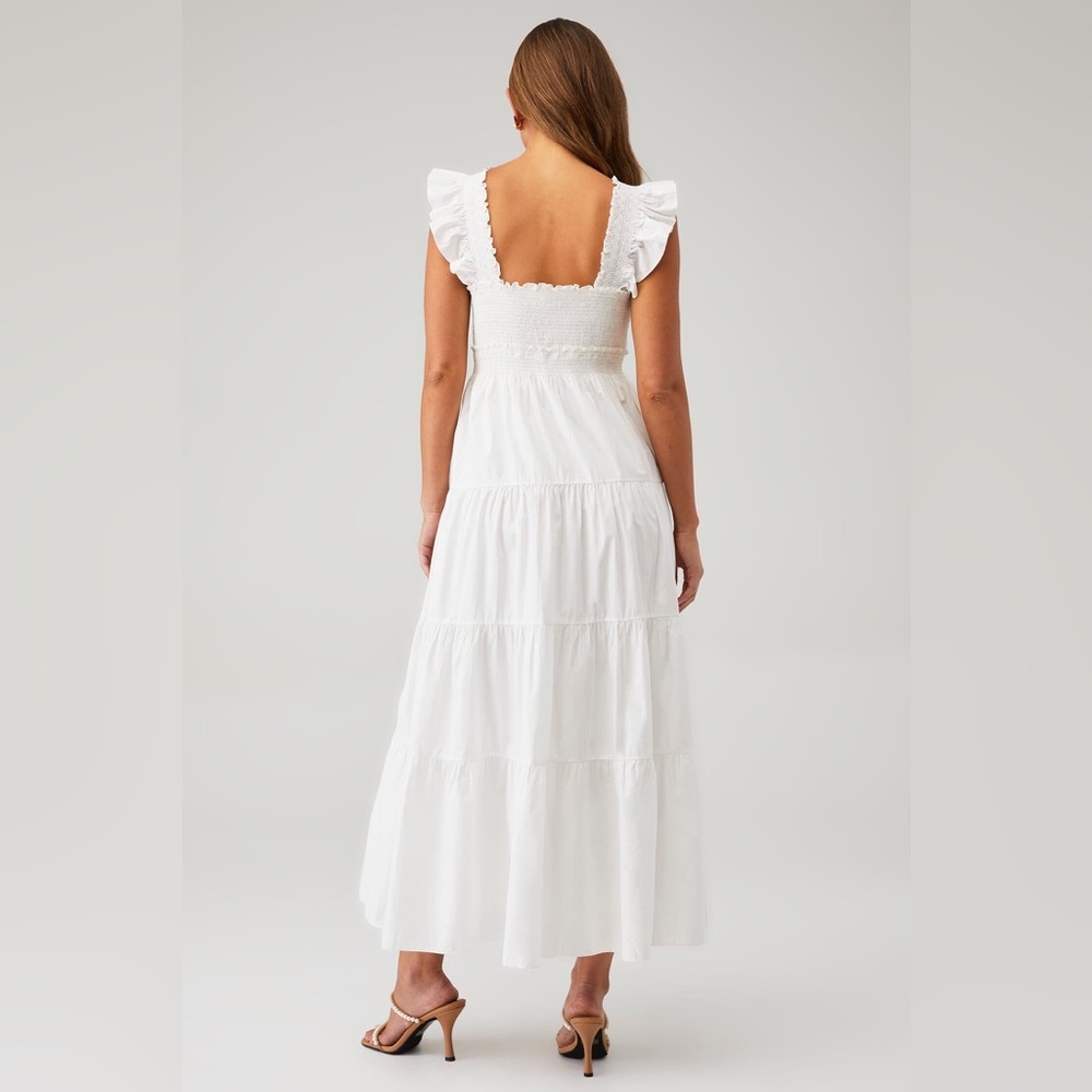 LOVESHACKFANCY Poplin Smocked Tiered Romantic White Arnene Boho Dress Large NWT - Picture 2 of 7